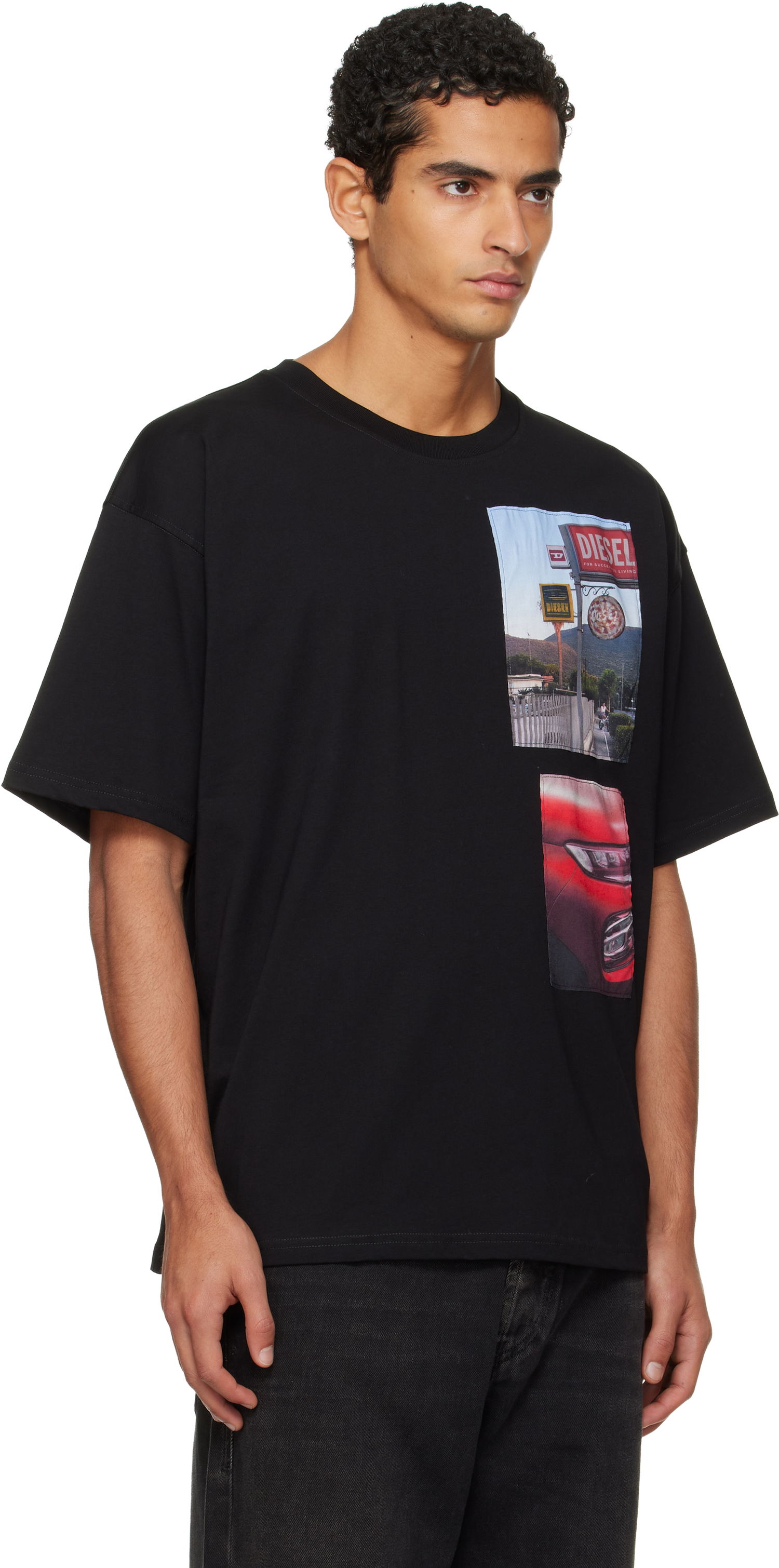 Tričko Diesel T-shirt with Roadside Scene and Car Photo Patches Čierna | A19467-0PLAT-9XX, 1