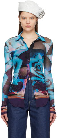 Jean Paul Gaultier Roses Print Mesh Shirt