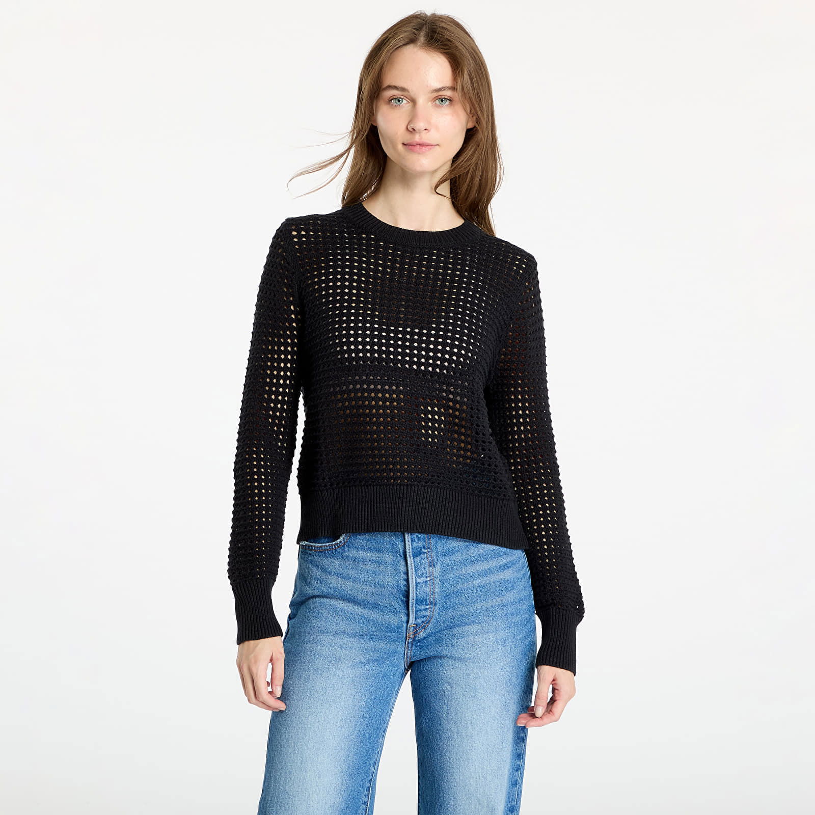 Superbloom Crochet Long Sleeve Top Black