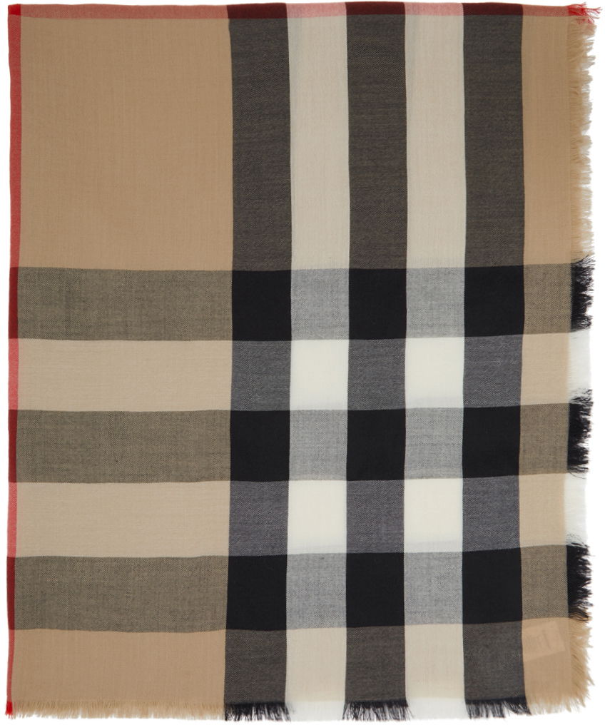 Lightweight Cashmere Check Scarf Beige