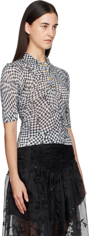 Polo tričko GANNI Sheer Cotton Gingham Printed Polo Shirt Rôznofarebný | K2492, 1