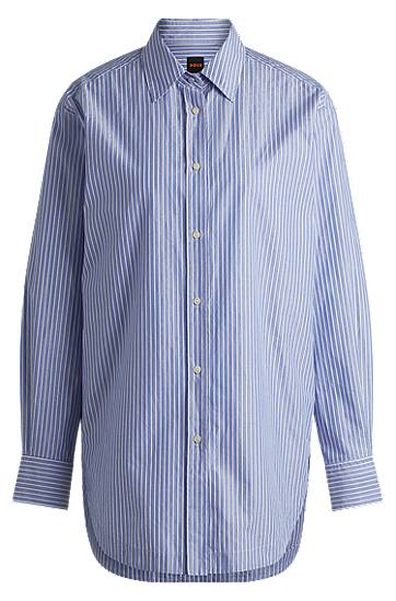 Košeľa BOSS Relaxed-Fit Striped Cotton-Blend Poplin Blouse Modrá | 50531052, 0