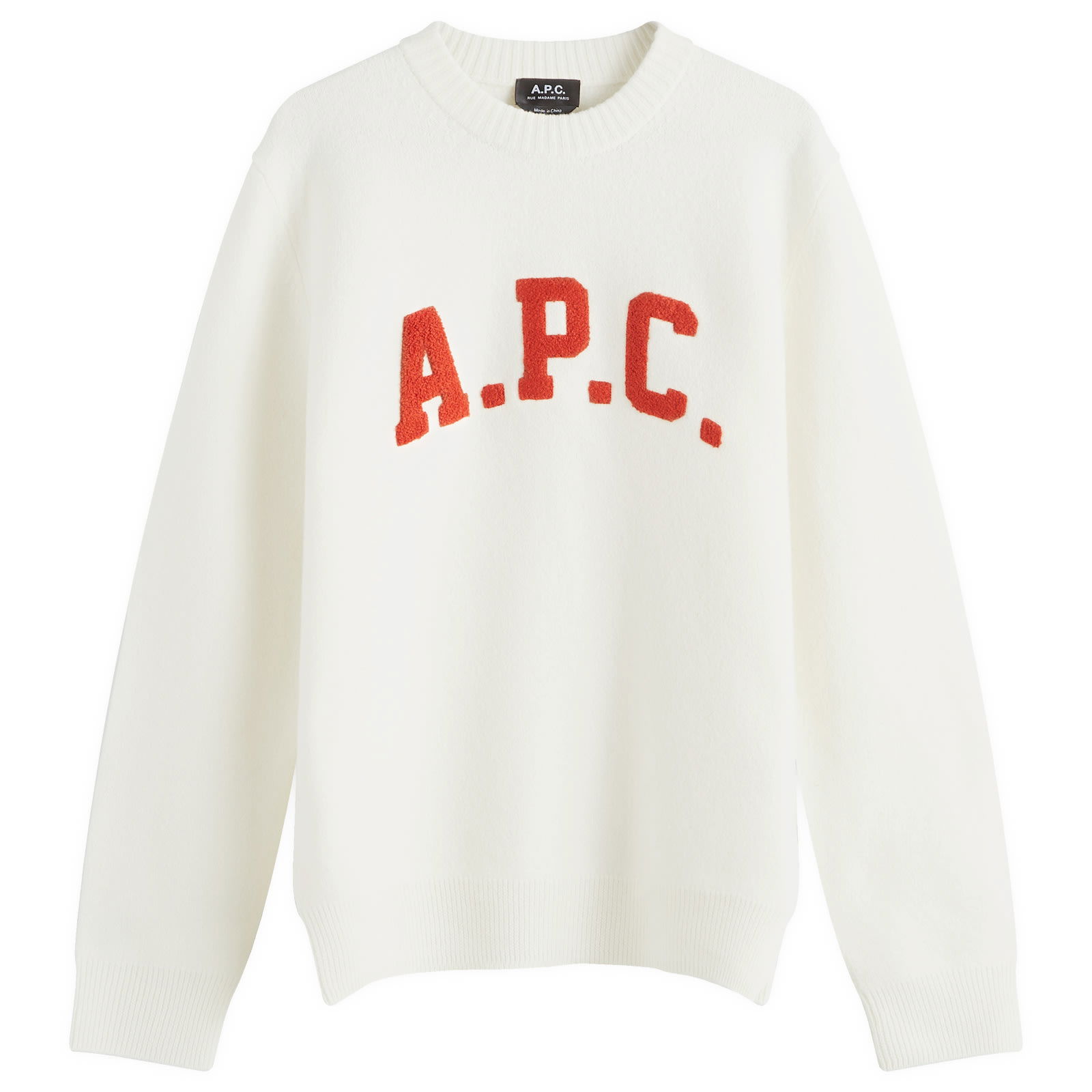 Collegiate Logo Knit Sweatshirt in Ecru, Size Medium