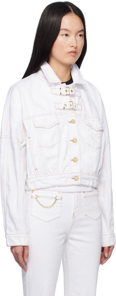Bunda GANNI GANNI Pin-Buckle Cropped Denim Jacket Biela | J1658, 1