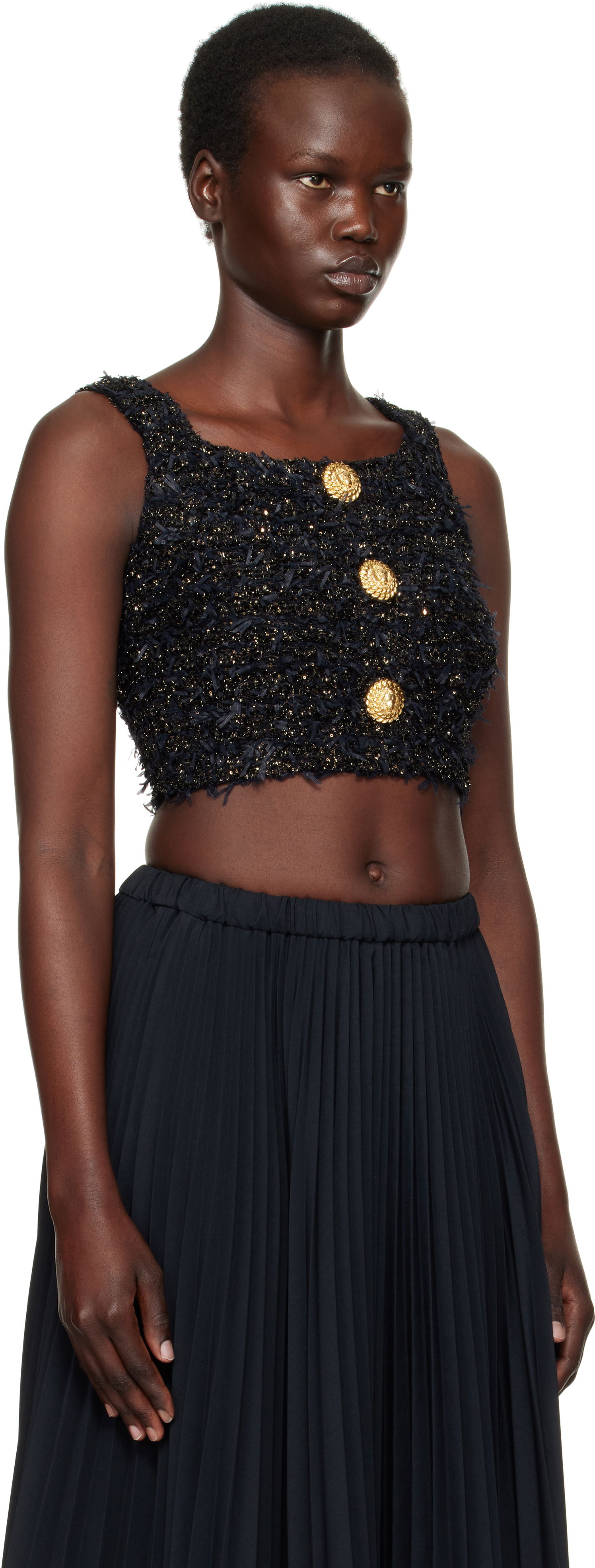 Sukňa Balmain Balmain Tweed Knit Crop Tank Top Čierna | EF1AB053KB19, 1