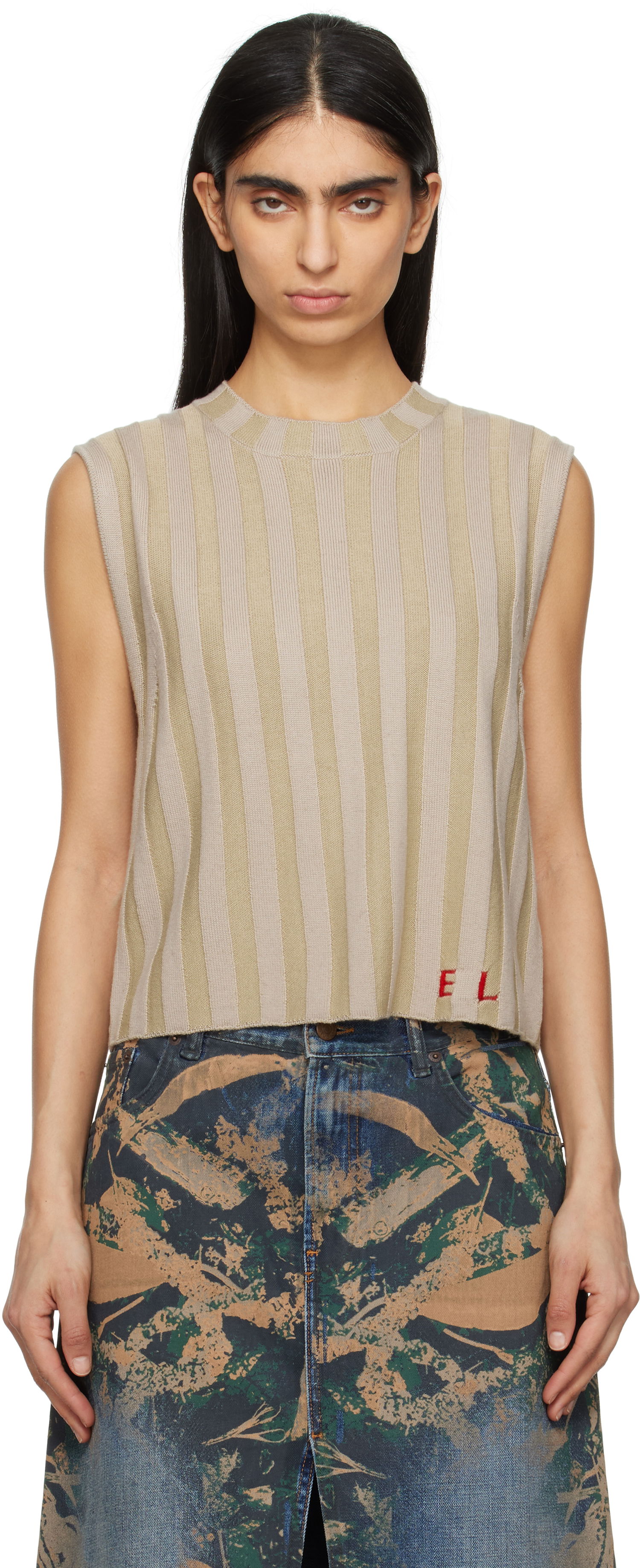Tielko Eckhaus Latta Eckhaus Latta Keyboard Sleeveless Knit Top Béžová | 8025-EL-PS25-DU -, 0