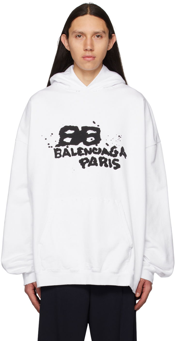 Mikina Balenciaga Hand Drawn BB Hoodie Biela | 620973-TNVQ1-9040, 0