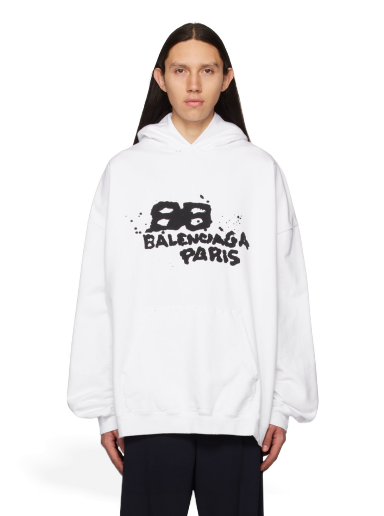 Mikina Balenciaga Hand Drawn BB Hoodie Biela | 620973-TNVQ1-9040