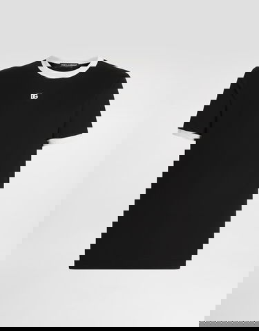 Tričko Dolce & Gabbana Cotton Ringer T-shirt with DG Logo Embroidery Čierna | G8PV1ZG7PJ4N0000, 0
