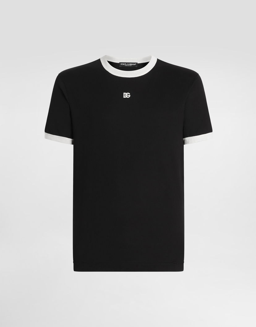 Tričko Dolce & Gabbana Cotton Ringer T-shirt with DG Logo Embroidery Čierna | G8PV1ZG7PJ4N0000