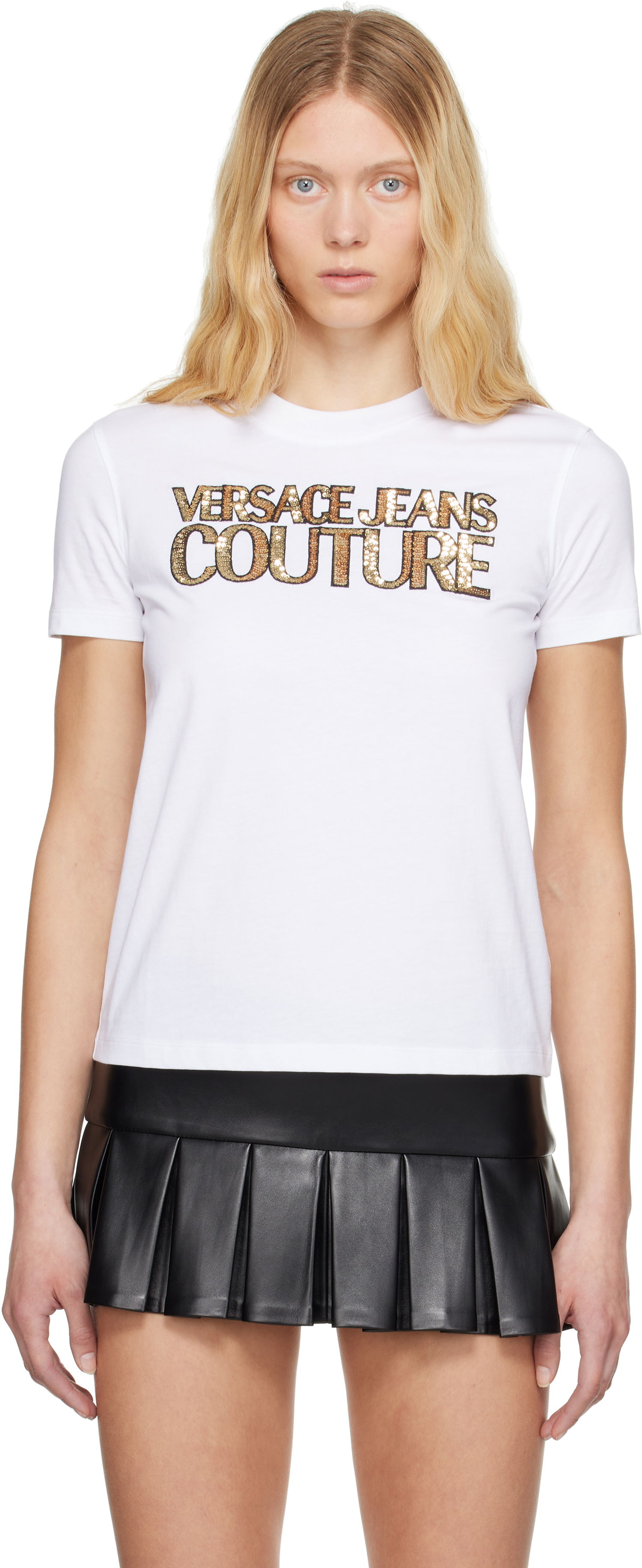Tričko Versace Versace Jeans Couture Sequinned Logo T-Shirt Biela | E78HAHE02_ECJ00E, 0