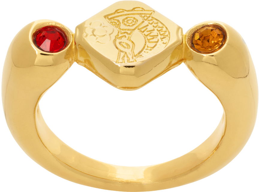 Prsteň Chopova Lowena Gold Rabbit Ring with Red & Orange Crystals Metalická | 6280, 0