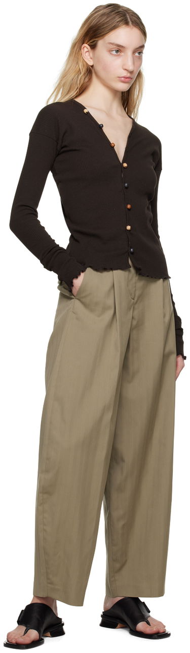 Sveter Baserange Tav Ribbed V-Neck Cardigan with Beaded Buttons Hnedá | TOTVC-RC-SP23, 3