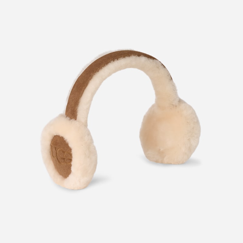 Čiapky a klobúky UGG Sheepskin Earmuffs with Logo Embroidery, O/S Béžová | 103188-CHE