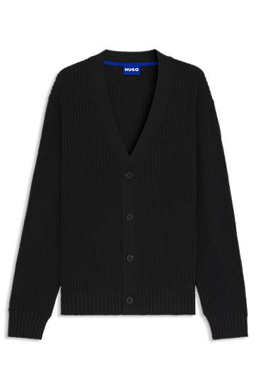 Sveter BOSS Relaxed Fit Ribbed Cardigan Čierna | 50543776