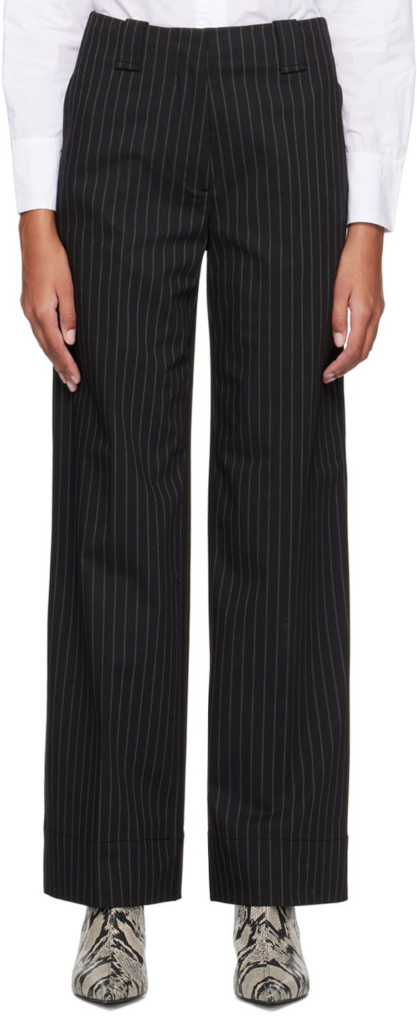 Nohavice GANNI Striped Wide Leg Trousers Čierna | F8232, 0