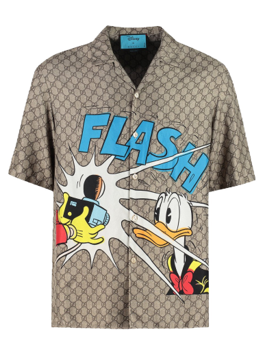 Košeľa Gucci Disney Donald Duck x Monogram Silk Shirt Béžová | 646446ZAGCN2165