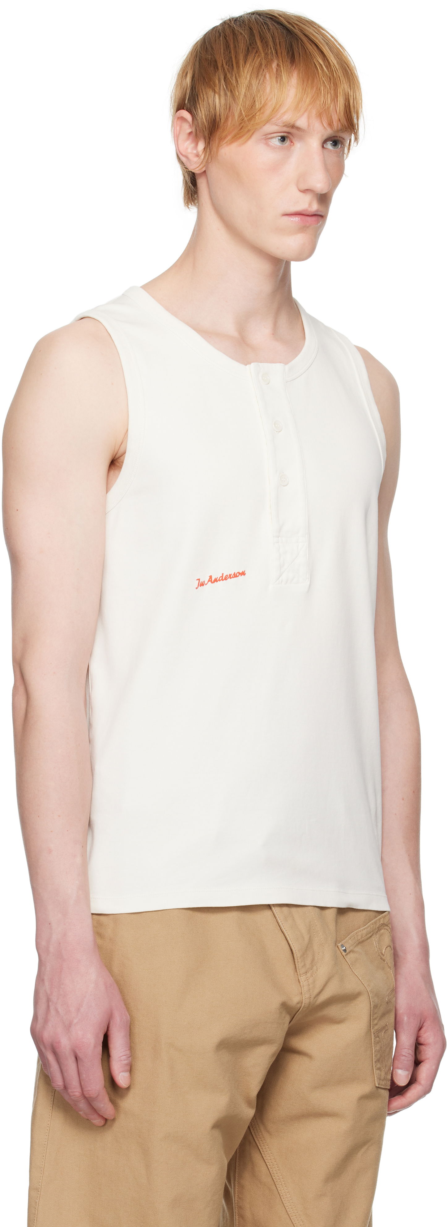 Tielko JW Anderson JW Anderson Henley Woven Tank Top Biela | JO0267-PG1810, 1