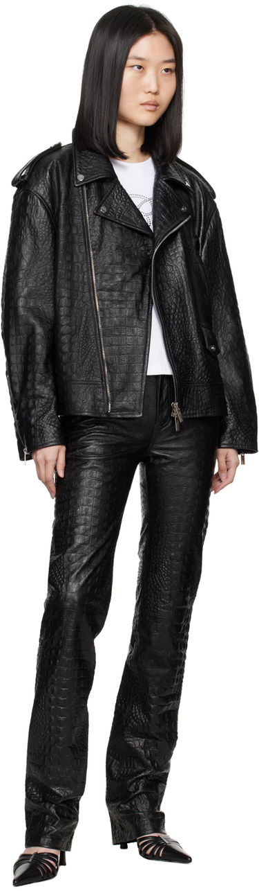 Bunda Blumarine Black Crocodile-Effect Leather Jacket Čierna | A422L061A, 3