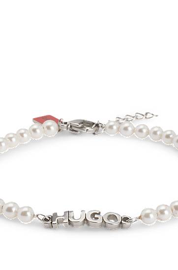 Náramok BOSS HUGO Pearl Bracelet with Logo Biela | 50544521, 1