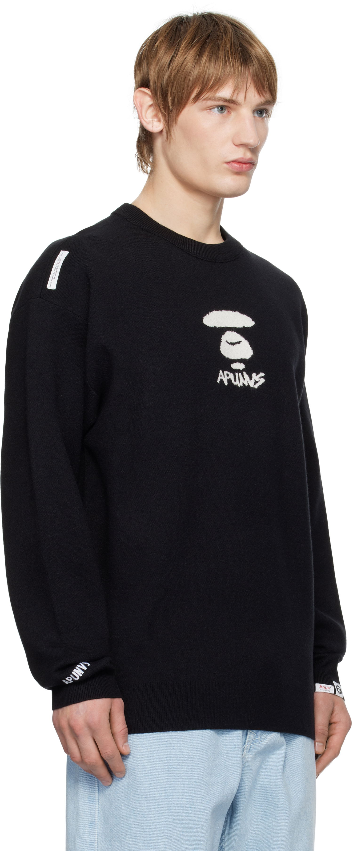 Sveter AAPE by A Bathing Ape AAPE by A Bathing Ape Moonface Logo Knit Sweater Čierna | AAPKNMB371XXNBKX, 1