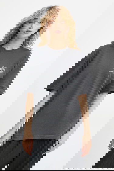 Tričko Samsoe Samsoe Printed Oversized Cotton SAJOURNAL T-Shirt Šedá | U24400006, 5