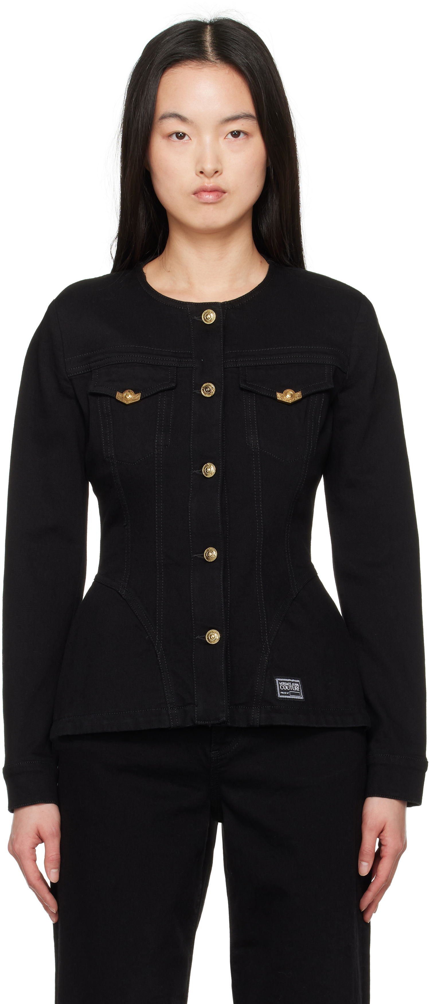 Bunda Versace Versace Jeans Couture Fitted Denim Jacket Čierna | E78HAS457_EDW040L54, 0