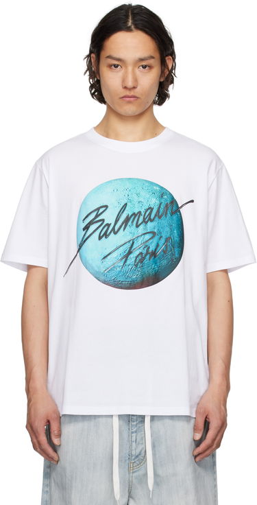 Tričko Balmain Balmain Paris Logo & Planet Graphic T-Shirt Biela | EH0EG010GE80, 0