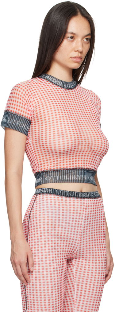 Crop Top Ottolinger Ottolinger Check Mesh T-Shirt Červená | 1010101821, 1