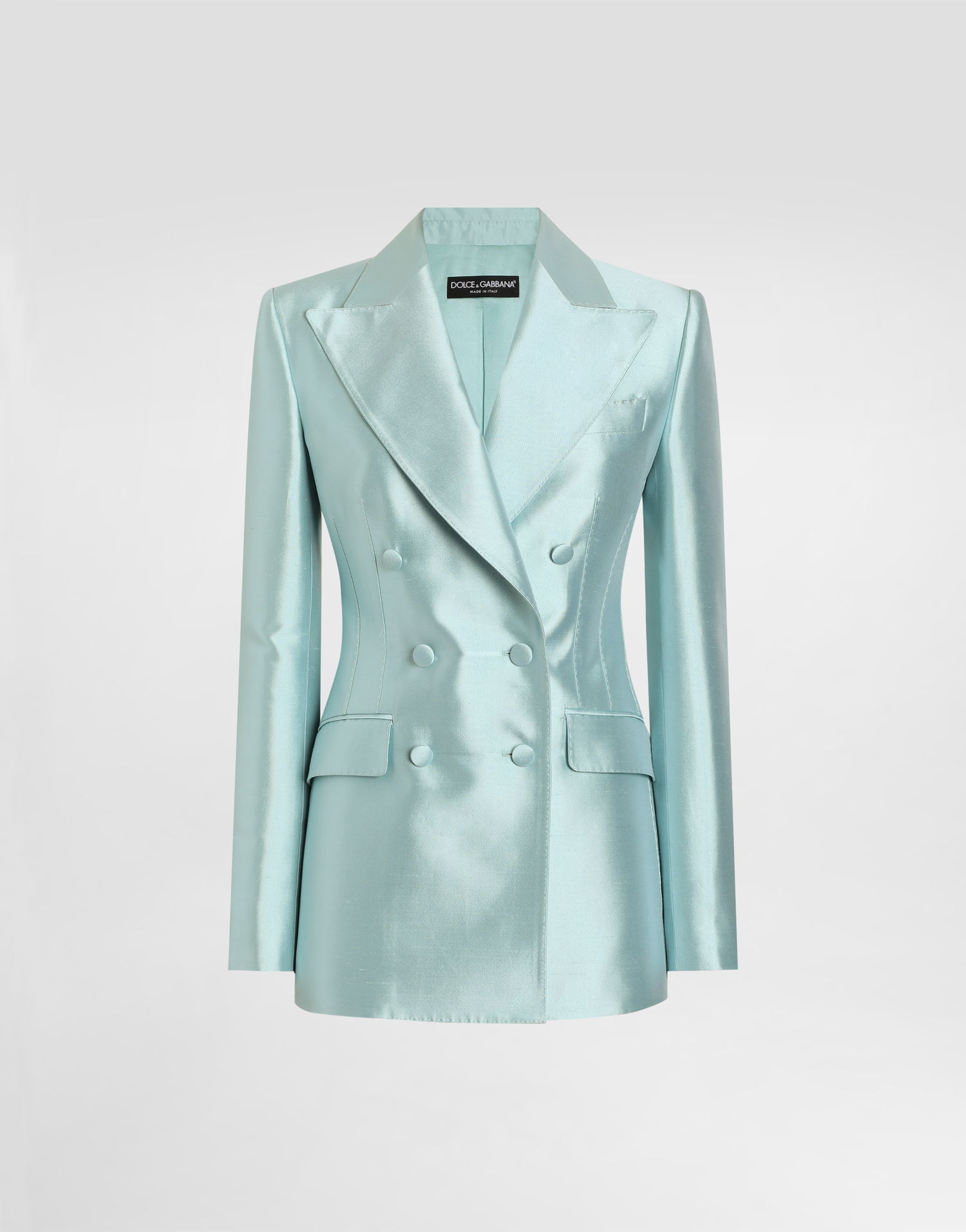 Bunda Dolce & Gabbana Dolce & Gabbana Women's Double-Breasted Shantung Silk Blazer Tyrkysová | F29QFTFU1JKB0276, 0