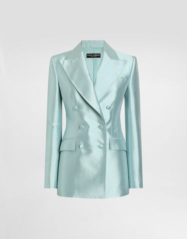 Bunda Dolce & Gabbana Dolce & Gabbana Women's Double-Breasted Shantung Silk Blazer Tyrkysová | F29QFTFU1JKB0276, 0