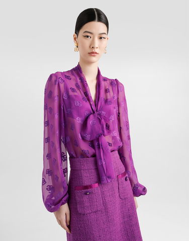 Košeľa Dolce & Gabbana Dolce & Gabbana Chiffon Jacquard Shirt With All-over Logo Fialová | F5N70TFJTBRF0571, 1