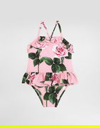 Dolce & Gabbana Ruffled Rose-print One-piece Swimsuit