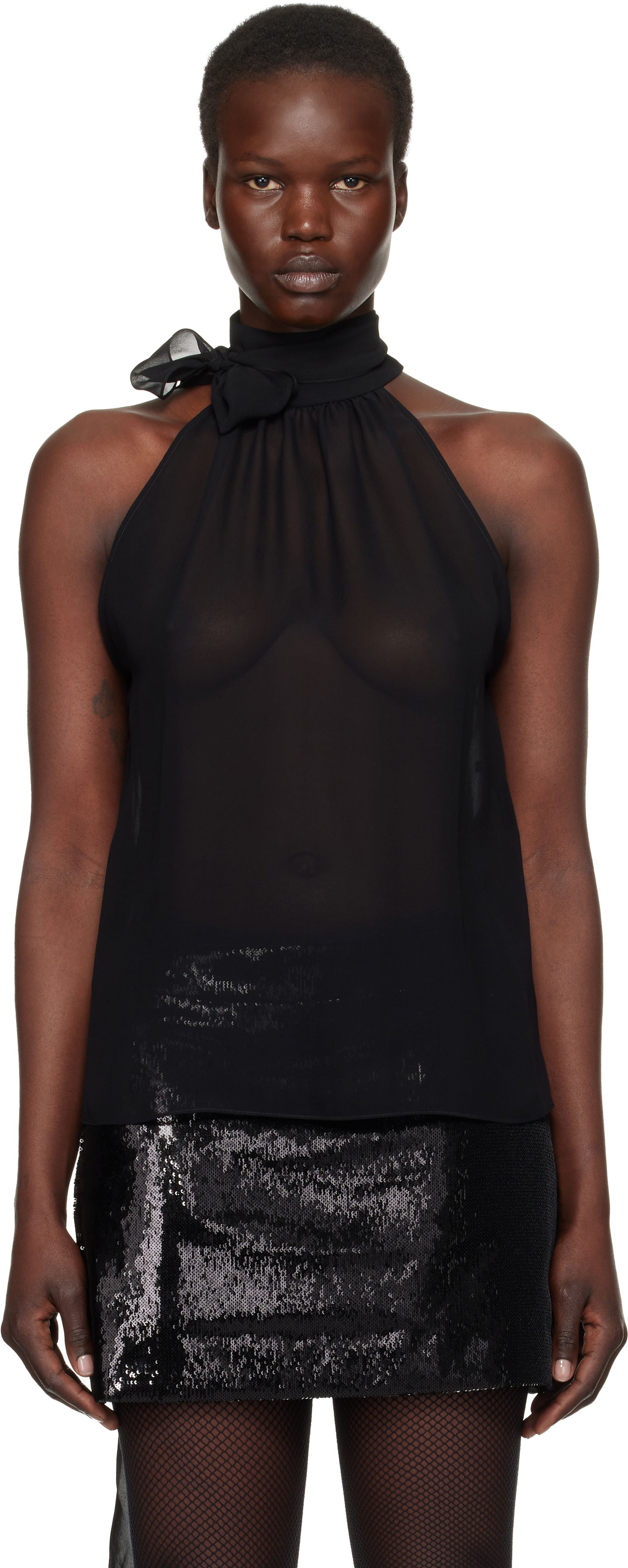 Tielko Tom Ford Silk Georgette Sleeveless Blouse Čierna | CA3291-FAX852, 0