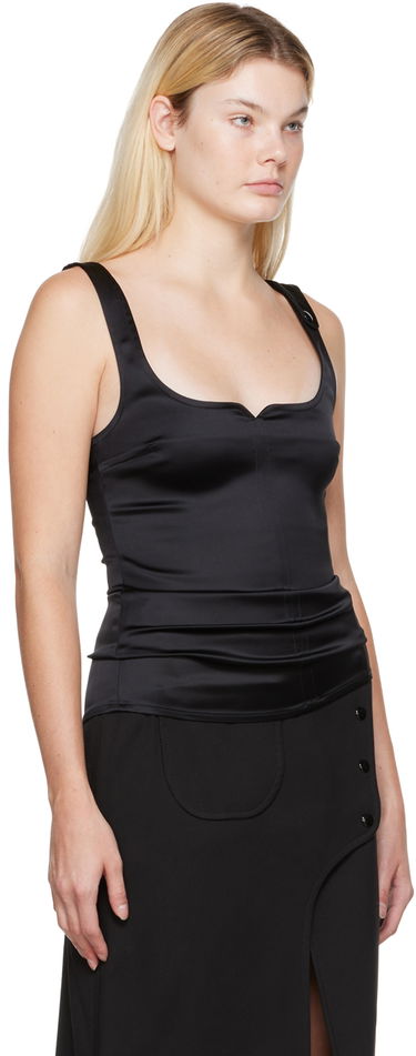 Body Courrèges Square Neck Satin Tank Top Čierna | 322CTO079AC0017, 3