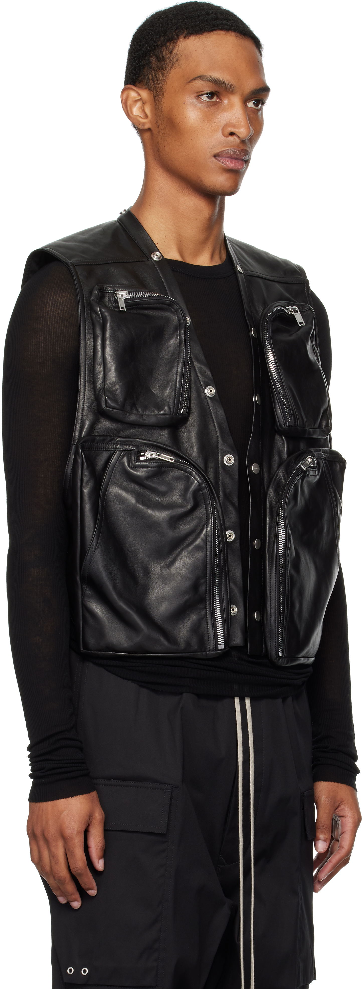 Vesta Rick Owens Rick Owens Concordians Cargo Leather Vest Čierna | RU02E1767 LBY, 1