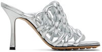 Stretch Mule Heeled Sandals "Silver"