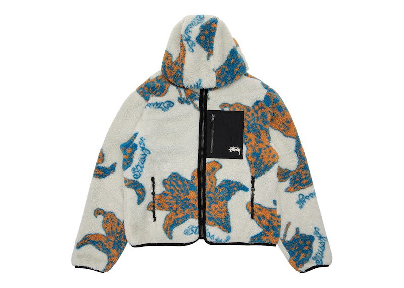 Mikina Stüssy Floral Sherpa Hooded Jacket Biela | 118482-Bone, 0