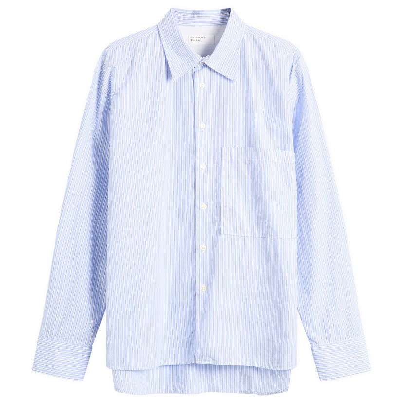 Košeľa Universal Works Office Stripe Square Pocket Shirt Size Small Modrá | P33066-BLU