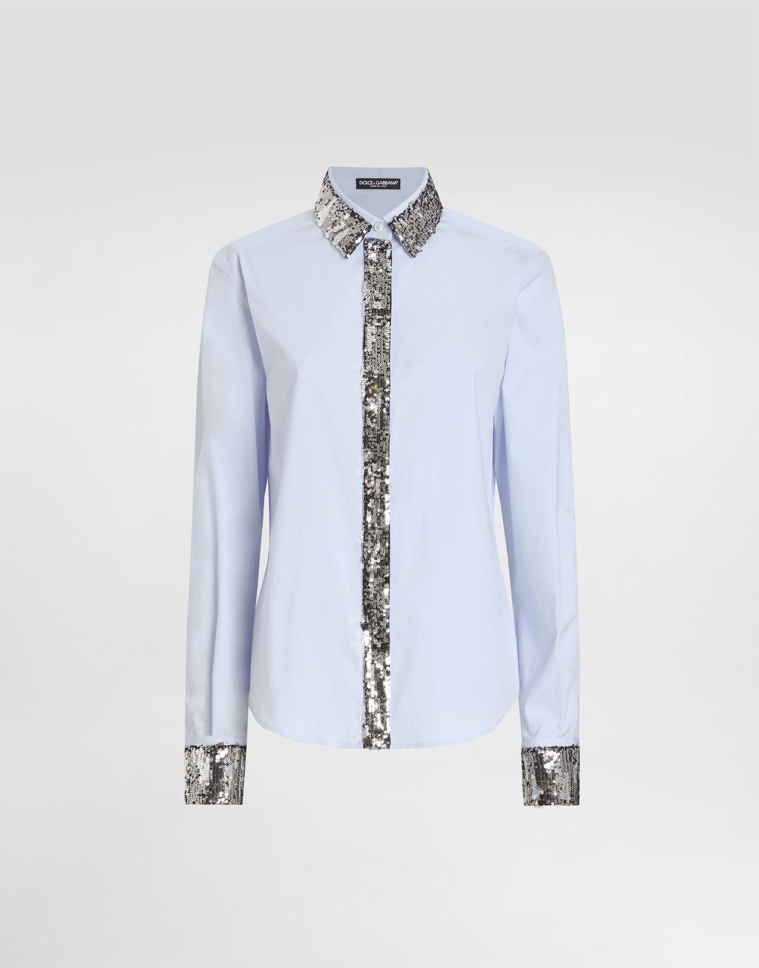 Košeľa Dolce & Gabbana Dolce & Gabbana Cotton Poplin Shirt with Sequins Modrá | F5T37TFUEAJB0075, 0