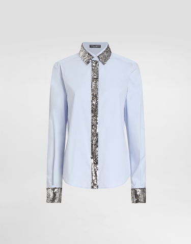 Košeľa Dolce & Gabbana Dolce & Gabbana Cotton Poplin Shirt with Sequins Modrá | F5T37TFUEAJB0075, 0