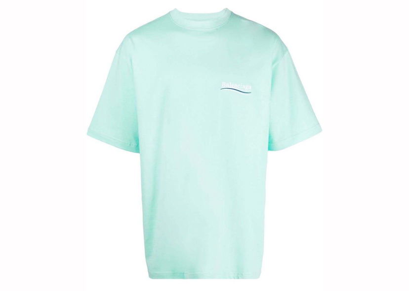 Tričko Balenciaga Political Campaign Oversized Logo-Print T-shirt Mint Tyrkysová | 641675TKVJ13461