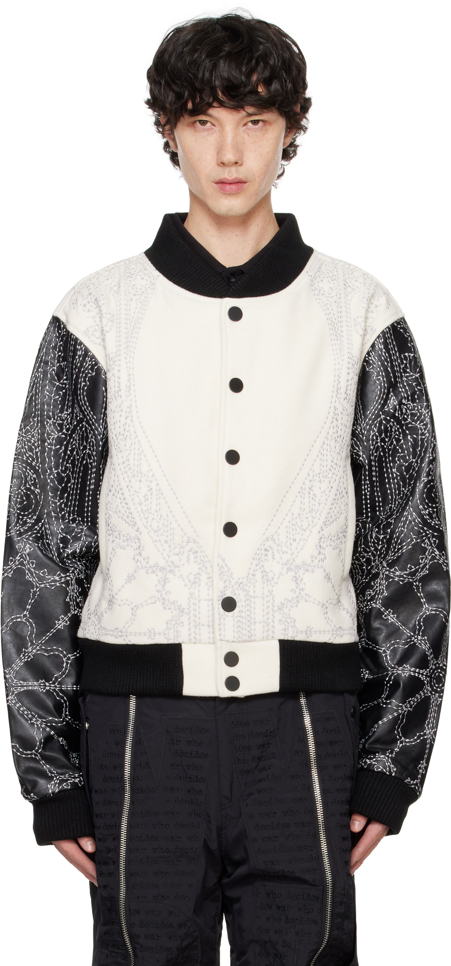 Bomber bunda Who Decides War Varsity Leather Bomber Jacket Čierna | 1130990001FW24, 0