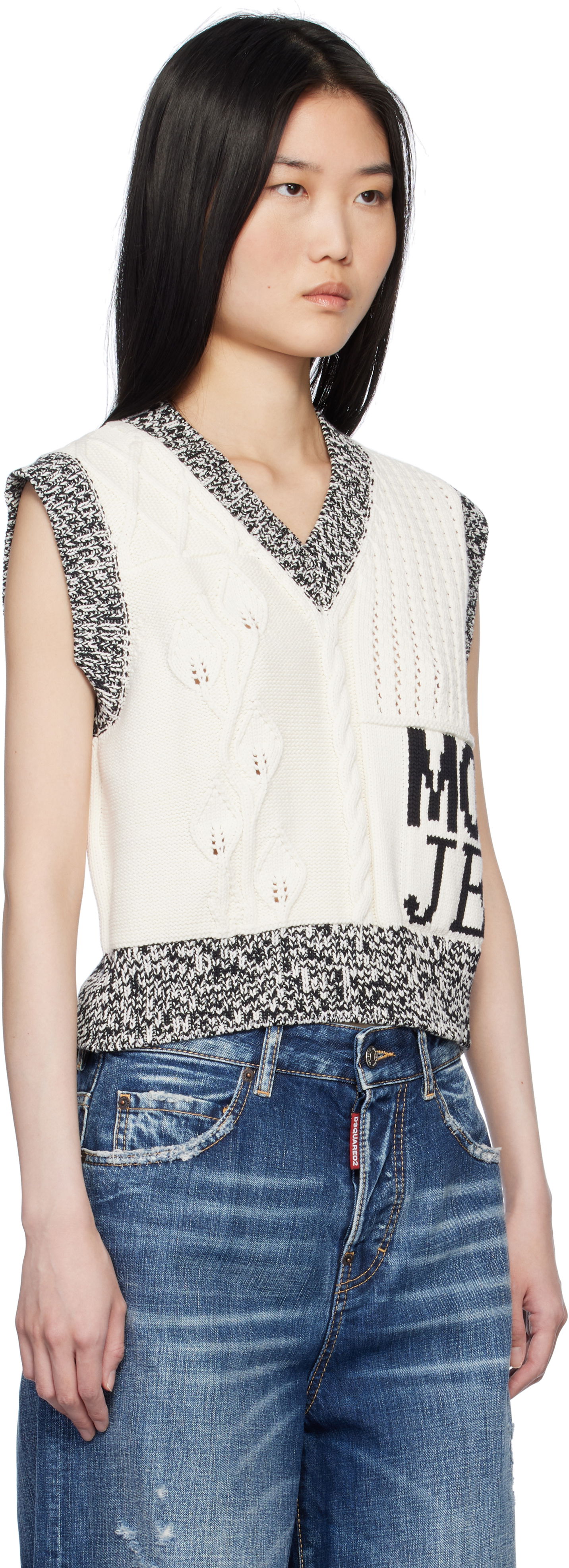 Sveter Moschino Moschino Jeans Urban Knit Vest Biela | 251K10886, 1