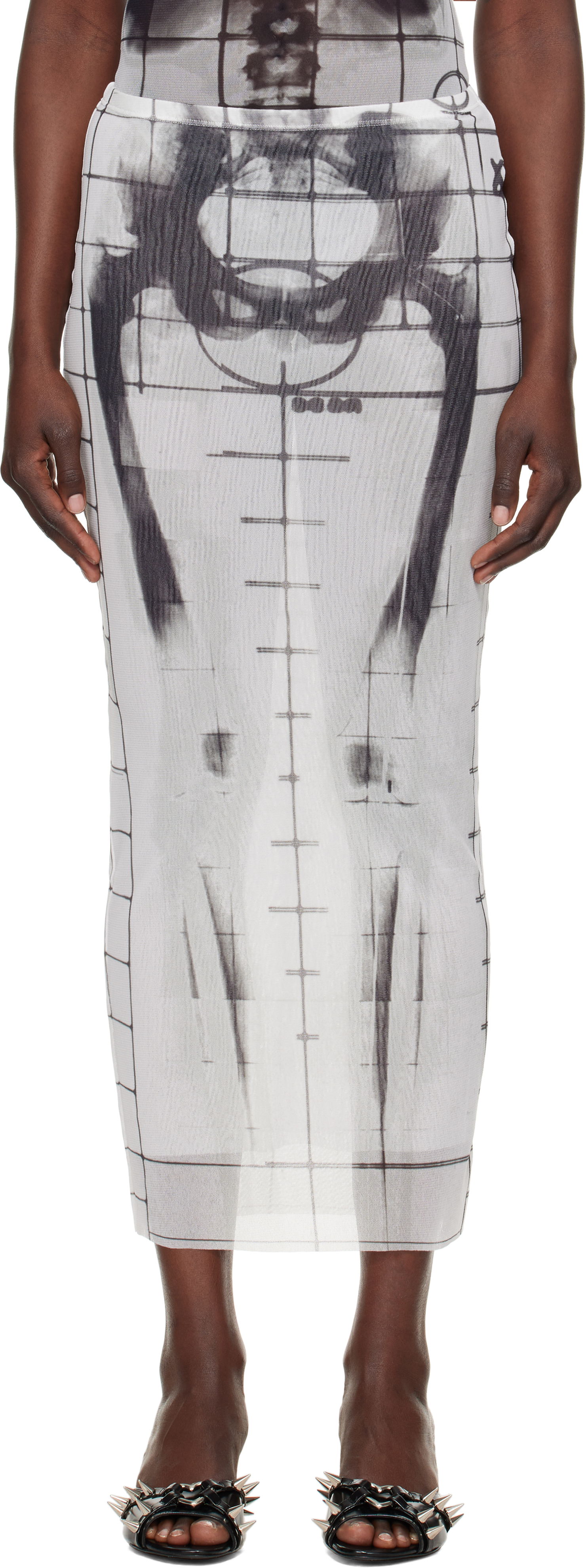 Sukňa Jean Paul Gaultier Jean Paul Gaultier 'The Squeletor' Mesh Maxi Skirt Biela | 25/33-F-JU144-T580-0100, 0
