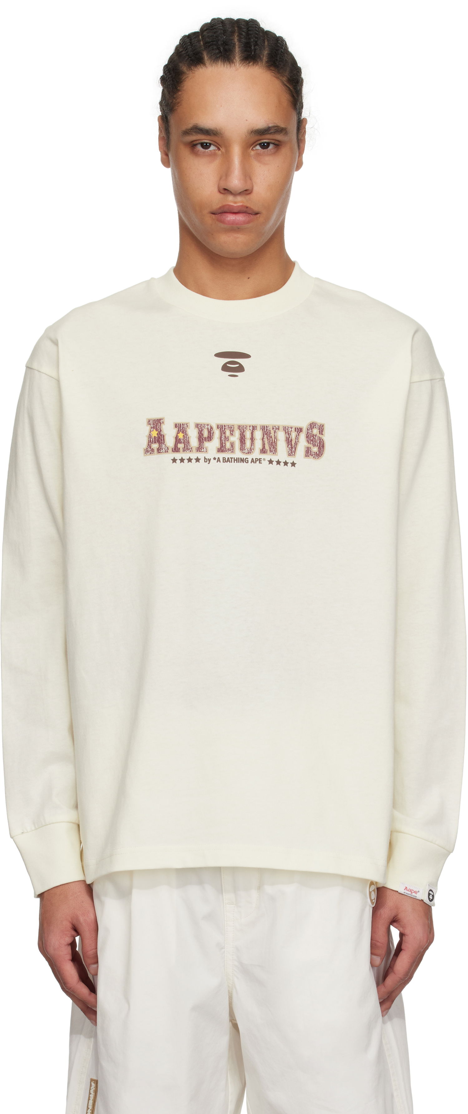 Mikina AAPE by A Bathing Ape AAPE by A Bathing Ape 'AAPE' Theme Long Sleeve T-Shirt Biela | AAPLTM1620XXNIVX, 0