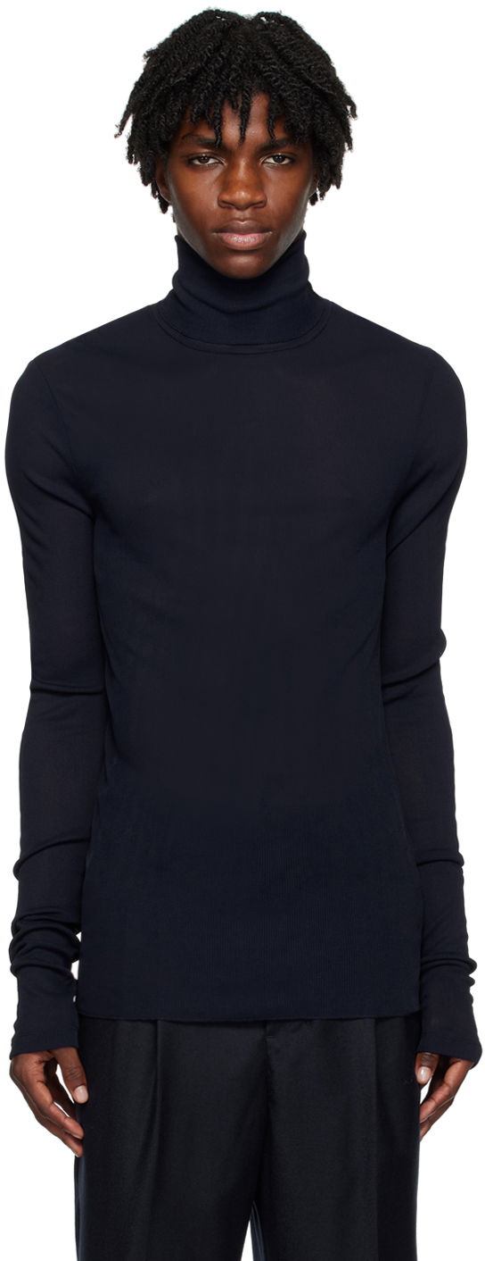 Sveter AMI Ribbed Turtleneck Navy | HTS301.JE0022, 0