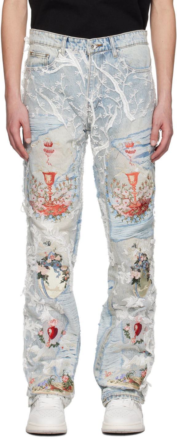 Džínsy Who Decides War Who Decides War Chalice Embroidered Jeans Modrá | 1120570008SS24