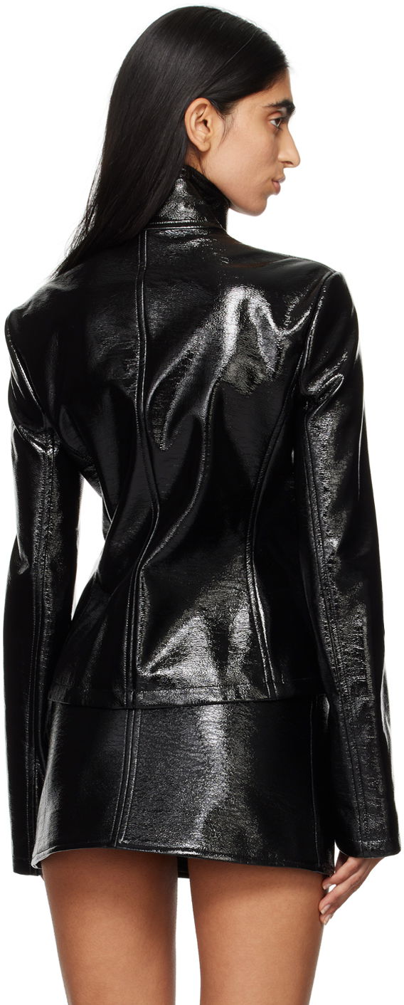Embossed-Logo Patent Leather Jacket