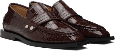 Tenisky a topánky GANNI Patent Croc-Embossed Studded Loafers Hnedá | S3116, 3